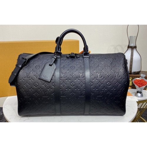 Louis Vuitton M59025 Keepall Bandoulière 50 bag in Black Taurillon Monogram leather