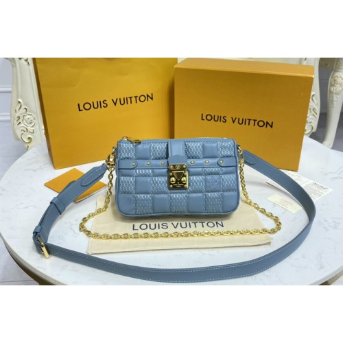 Louis Vuitton M59048 Pochette Troca Bag in Blue Damier Quilt lamb leather