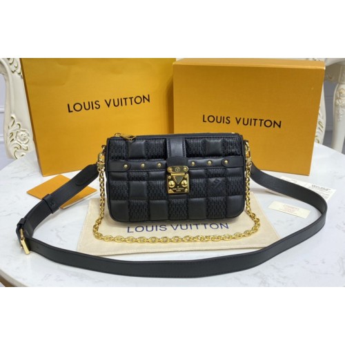 Louis Vuitton M59046 Pochette Troca Bag in Black Damier Quilt lamb leather