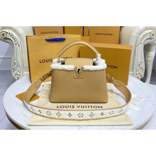 Louis Vuitton M59073 Capucines MM handbag in Brown Taurillon leather and shearling
