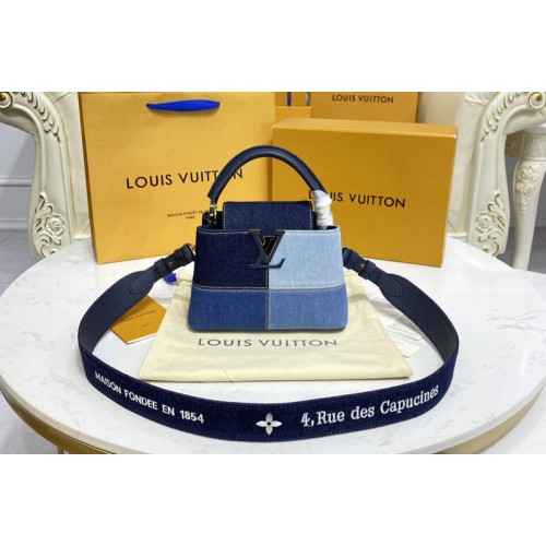 Louis Vuitton M59268 Capucines Mini handbag in Navy Blue Taurillon leather and denim