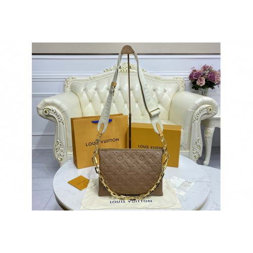 Louis Vuitton M59277 Coussin PM handbag in Taupe Monogram embossed puffy lambskin