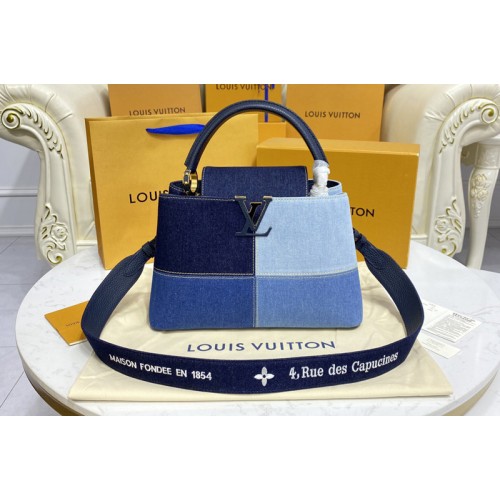 Louis Vuitton M59430 Capucines BB handbag in Navy Blue Taurillon leather and denim