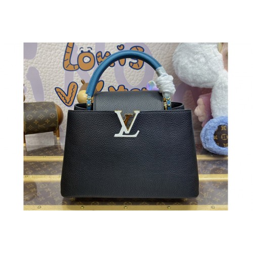 Louis Vuitton M59516 Capucines MM Bag in Black Blue Taurillon leather