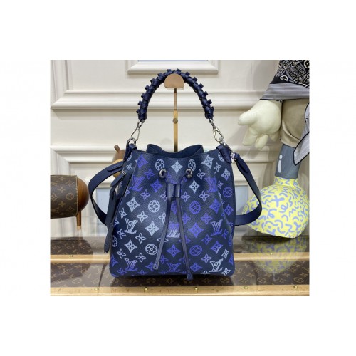 Louis Vuitton M55801 Muria bucket bag in Blue Mahina perforated calf leather