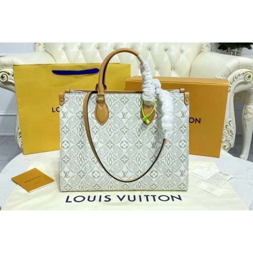 Louis Vuitton M59614 OnTheGo MM tote bag in Ecru   Caramel Since 1854 Jacquard textile