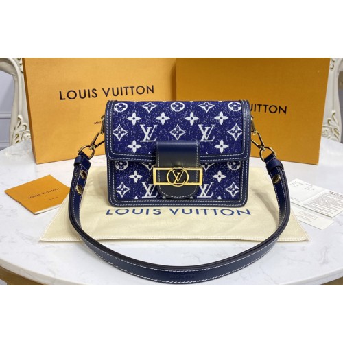 Louis Vuitton M59716 Mini Dauphine handbag in Navy Blue Denim jacquard textile