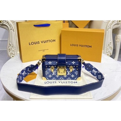 Louis Vuitton M59717 Petite Malle handbag in Navy Blue Monogram denim jacquard