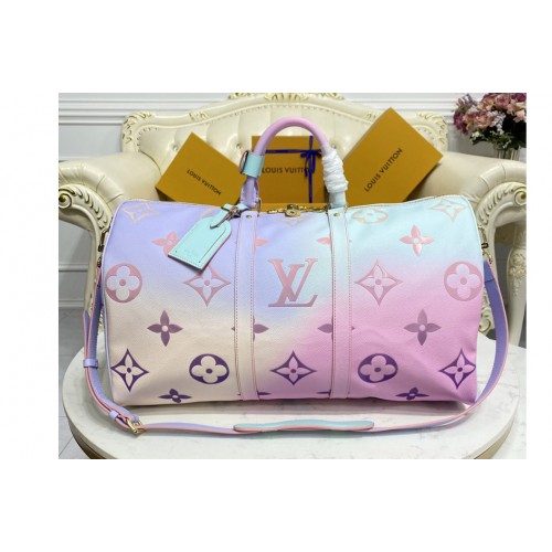 Louis Vuitton M59943 Keepall Bandoulière 50 Bag in Sunrise Pastel Monogram Canvas