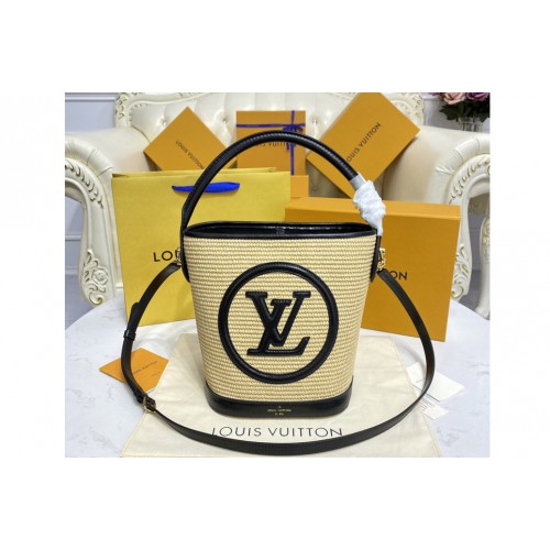 Louis Vuitton M59961 Petit Bucket bag in Black knitted raffia