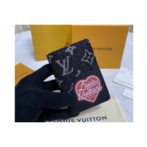 Louis Vuitton M60502 Pocket Organizer Wallet in Black Monogram denim and Taurillon leather