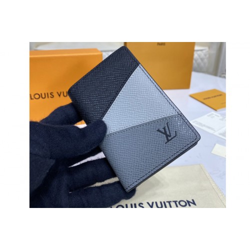 Louis Vuitton M30729 Pocket Organizer Wallet in Gray monochrome Taiga leather
