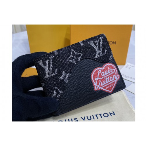 Louis Vuitton M60895 Monogram Denim Multiple Wallet in Black Monogram denim and Taurillon leather