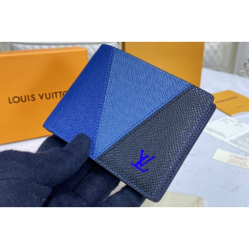 Louis Vuitton M60895 Multiple wallet in Blue monochrome Taiga leather