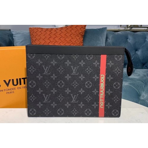 Louis Vuitton M61692 Pochette Voyage MM Bags Monogram Eclipse Canvas With Red Leather