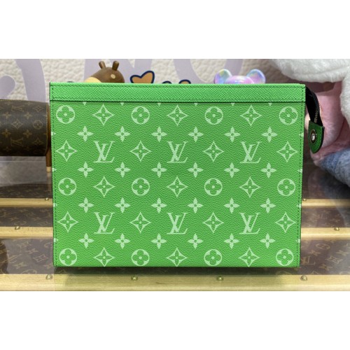 Louis Vuitton M61692 Pochette Voyage MM in Green Taiga cowhide leather and Monogram Eclipse coated canvas