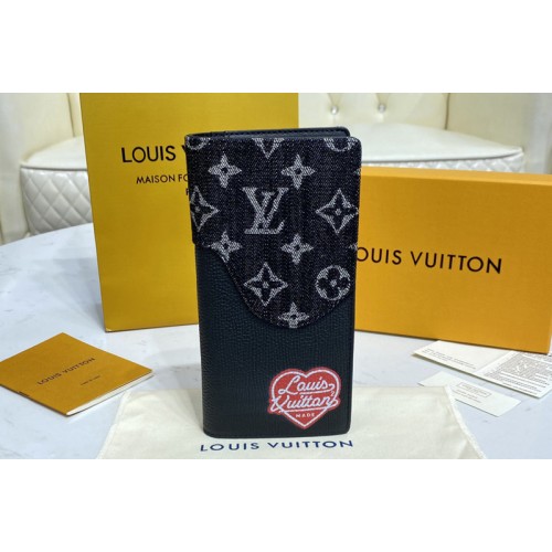 Louis Vuitton M66540 Brazza wallet in Black Monogram denim and Taurillon leather