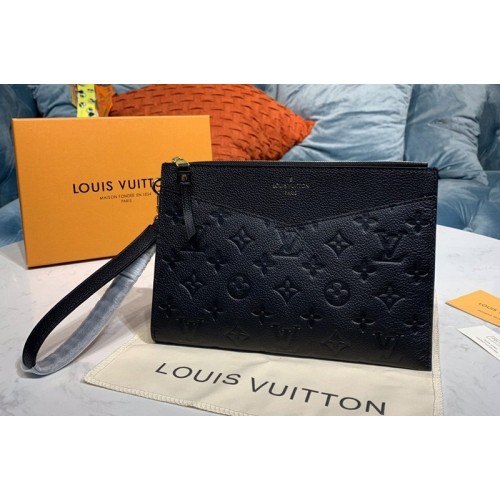 Louis Vuitton M68705 Pochette Melanie MM Bag in Black Monogram Empreinte leather