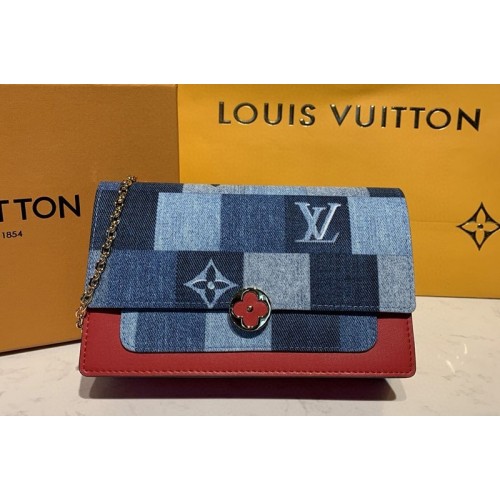 Louis Vuitton M69036 Flore Chain Wallet in Blue Red Monogram Denim canvas