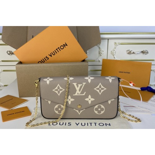 Louis Vuitton M69977 Felicie Pochette Bag in Tourterelle Gray Cream Monogram Empreinte leather