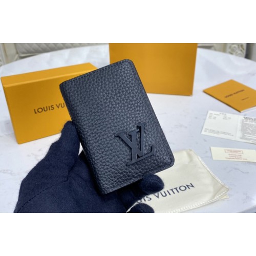 Louis Vuitton M69979 Aerogram Pocket Organizer on Strap in Black grained calf leather