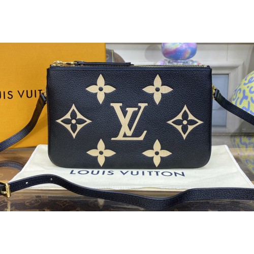 Louis Vuitton M80787 Double Zip Pochette Bag in Black and Beige Monogram Empreinte leather