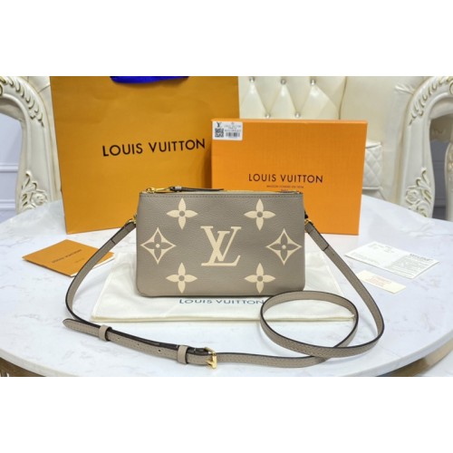 Louis Vuitton M80084 Double Zip Pochette in Gray Monogram Empreinte Leather