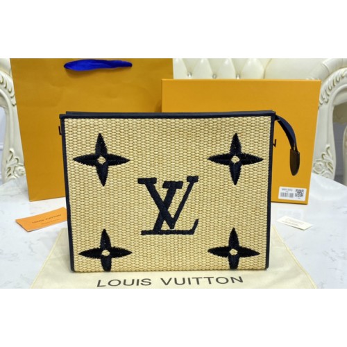 Louis Vuitton M80352 Pochette Voyage MM in Black Monogram Raffia