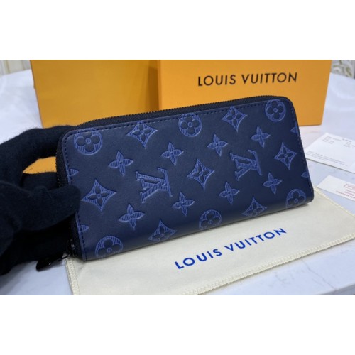 Louis Vuitton M80423 Zippy Vertical Wallet in navy blue Monogram Shadow leather
