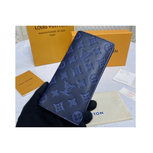 Louis Vuitton M80424 Brazza Wallet in navy blue Monogram Shadow leather