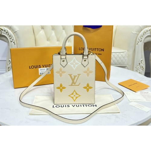 Louis Vuitton M80449 Petit Sac Plat Bag in Monogram Cream   Saffron Empreinte leather