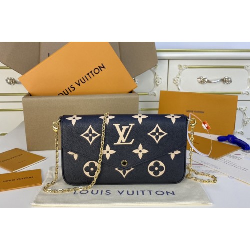 Louis Vuitton M80482 Felicie Pochette Bag in Black Beige Monogram Empreinte leather Louis Vuitton M80482 Felicie Pochette Bag in Black Beige Monogram Empreinte leather