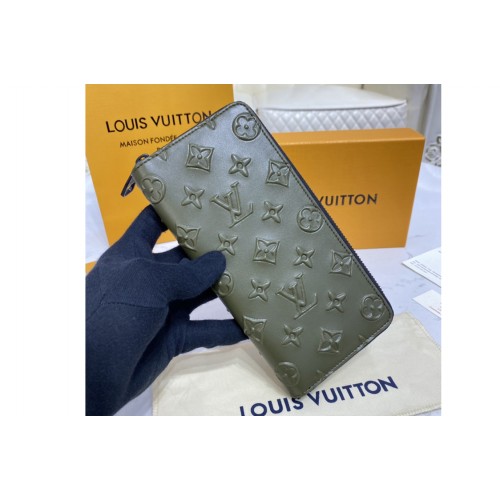 Louis Vuitton M80505 Zippy Vertical Wallet in Khaki Monogram Seal cowhide leather
