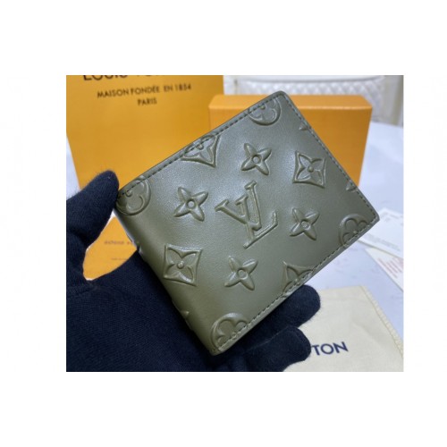 Louis Vuitton M80520 Slender Wallet in Khaki Monogram Seal cowhide leather