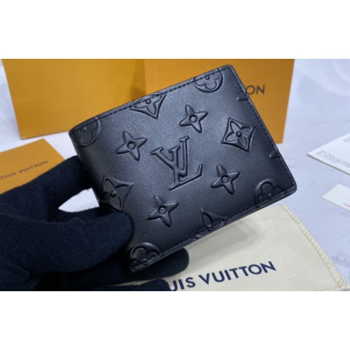 Louis Vuitton M80520 Slender Wallet in Black Monogram Seal cowhide leather