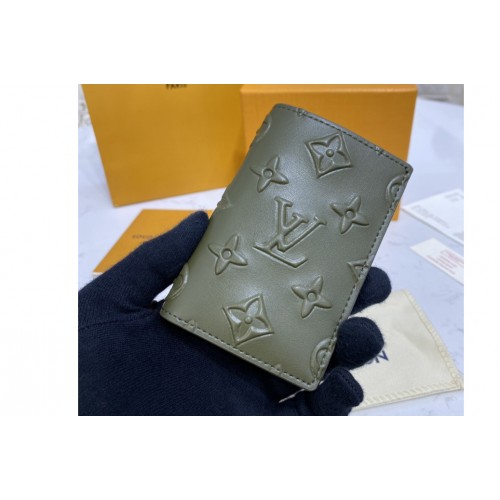 Louis Vuitton M80508 Pocket Organizer Slender wallet in Green Monogram Seal cowhide leather