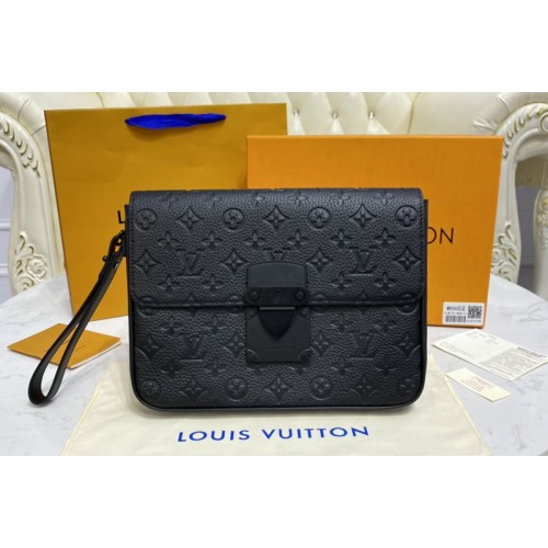 Louis Vuitton M80560 S Lock A4 Pouch in Monogram-embossed black Taurillon leather