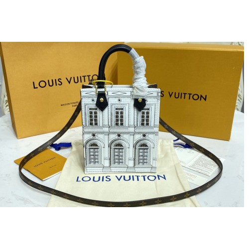 Louis Vuitton M80991 Petit Sac Plat Bag in Black   White Printed patent calf leather