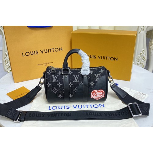 Louis Vuitton M81010 keepall xs Bag in Black Monogram denim and Taurillon leather