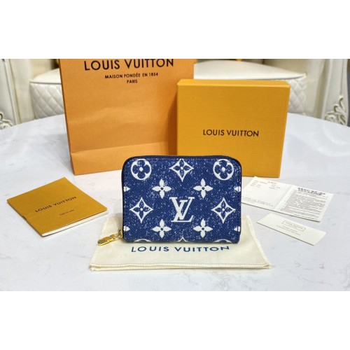 Louis Vuitton M81185 Zippy coin purse in Navy Blue Monogram jacquard denim