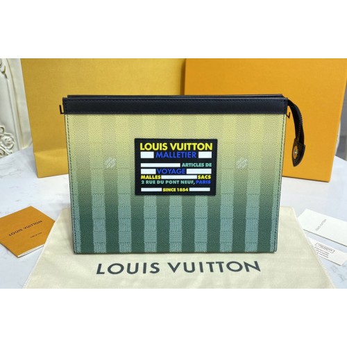 Louis Vuitton M81317 Pochette Voyage Pouch in green Damier Stripes canvas