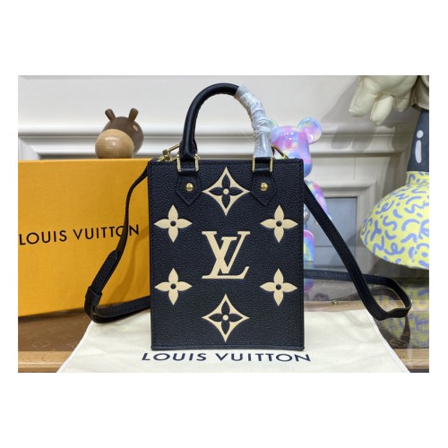 Louis Vuitton M81416 Petit Sac Plat bag in Black Beige Monogram Empreinte embossed supple grained cowhide leather