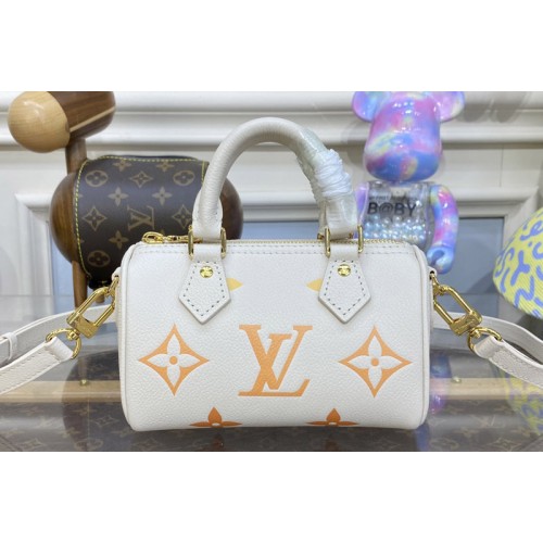 Louis Vuitton M81625 Nano Speedy Bag in Apricot Yellow Monogram Empreinte embossed supple grained cowhide leather