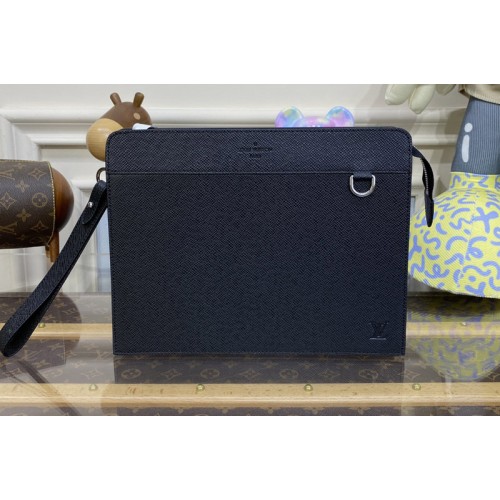 Louis Vuitton M81745 Standing Pouch in Black Taiga-cowhide leather