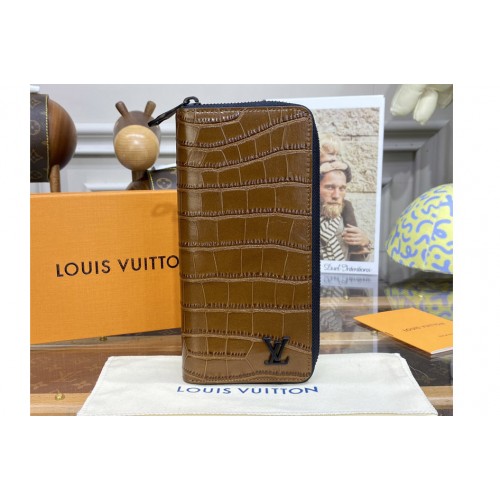 Louis Vuitton N81830 Zippy Vertical Wallet in Tan Alligator leather
