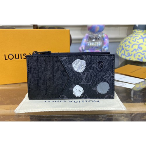 Louis Vuitton M81930 x YK Coin Card Holder Wallet in Monogram Eclipse coated canvas with 3D Painted Dots print