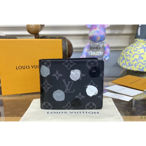 Louis Vuitton M81931 x YK Multiple wallet in Monogram Eclipse coated canvas with 3D Painted Dots print