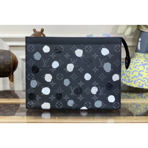 Louis Vuitton M81934 x YK Pochette Voyage Bag in Monogram Eclipse coated canvas with 3D Painted Dots print