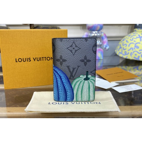Louis Vuitton M81969 LVxYK Pocket Organizer Wallet in Monogram Eclipse Reverse coated canvas with colorful Pumpkin print