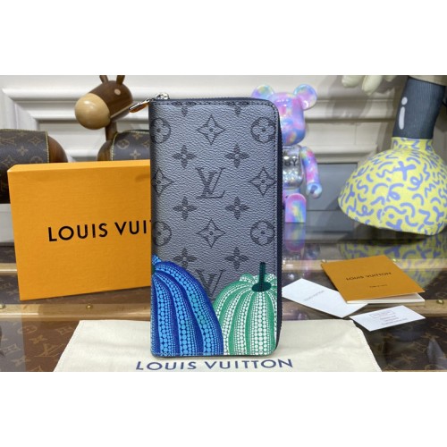 Louis Vuitton M81971 LVxYK Zippy Vertical Wallet in Monogram Eclipse Reverse coated canvas with colorful Pumpkin print